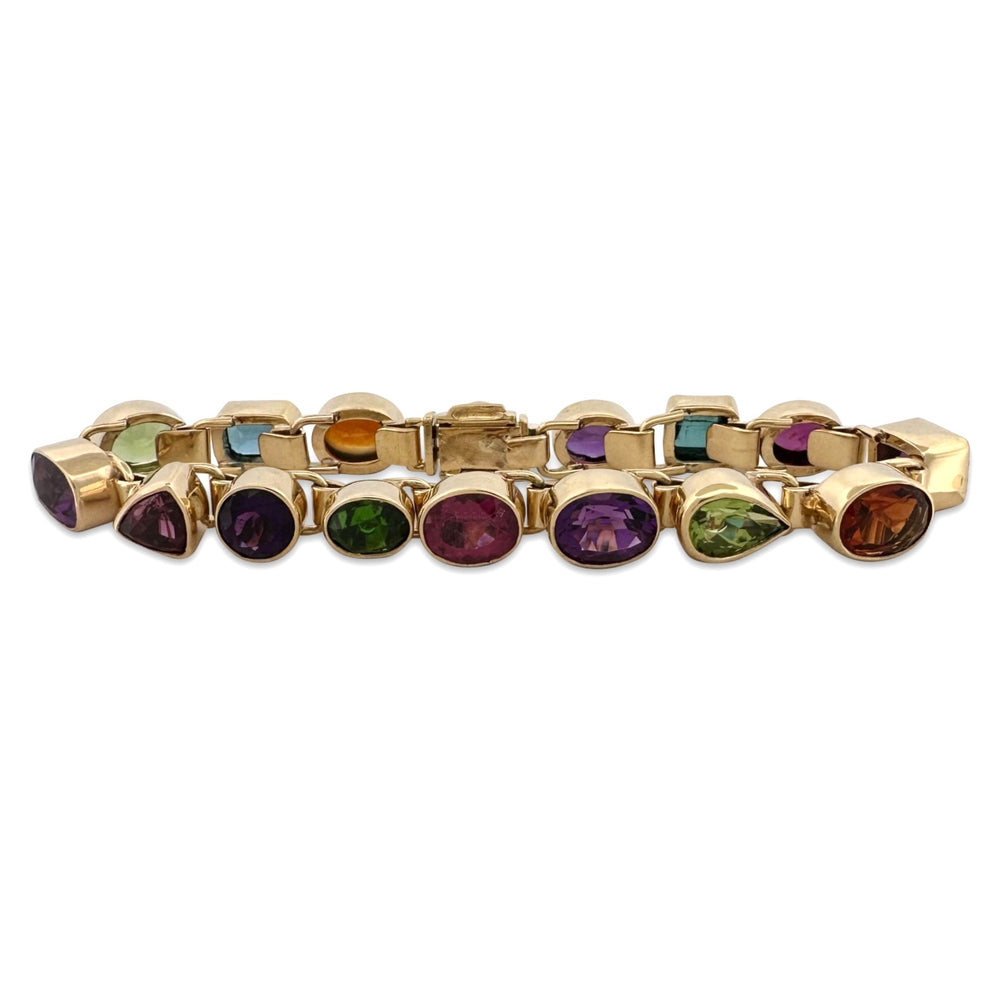Multi-Gem Bezel Set Link Bracelet in 18k Yellow Gold