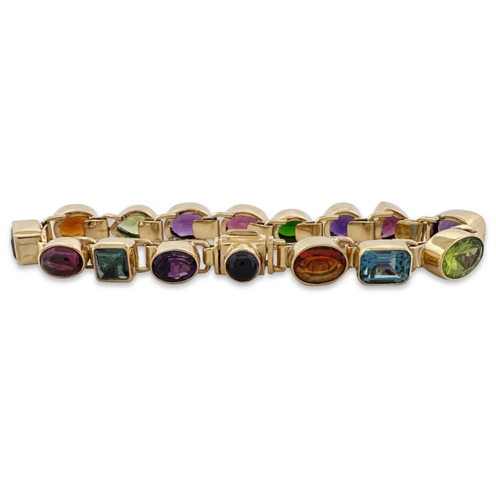 Multi-Gem Bezel Set Link Bracelet in 18k Yellow Gold