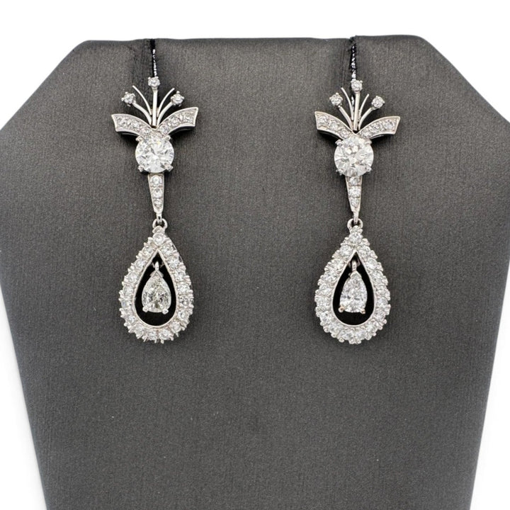Vintage 2.50ctw Old European, Pear & Single Cut Natural Diamond Spray Dangle Earrings in 18k White Gold
