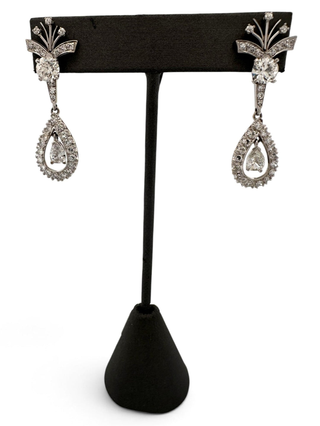 Vintage 2.50ctw Old European, Pear & Single Cut Natural Diamond Spray Dangle Earrings in 18k White Gold