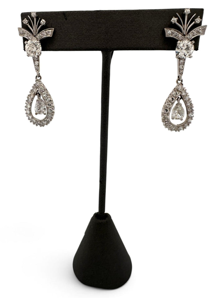 Vintage 2.50ctw Old European, Pear & Single Cut Natural Diamond Spray Dangle Earrings in 18k White Gold