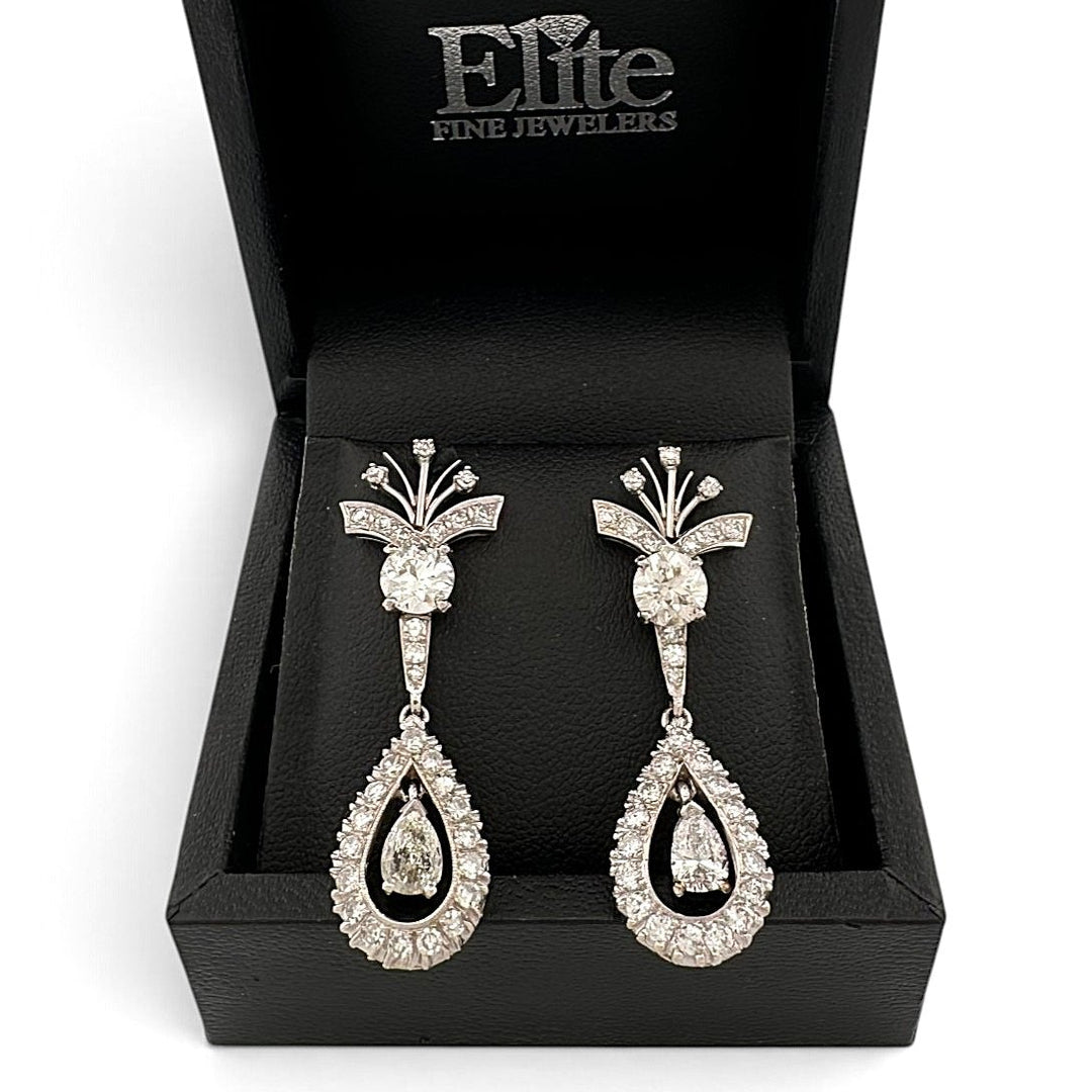 Vintage 2.50ctw Old European, Pear & Single Cut Natural Diamond Spray Dangle Earrings in 18k White Gold