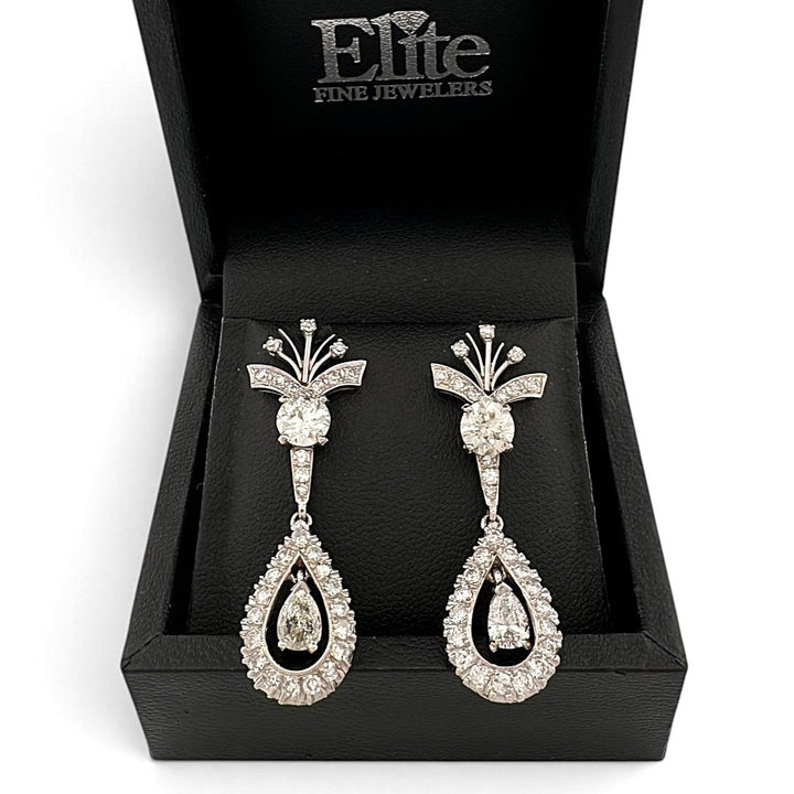 Vintage 2.50ctw Old European, Pear & Single Cut Natural Diamond Spray Dangle Earrings in 18k White Gold