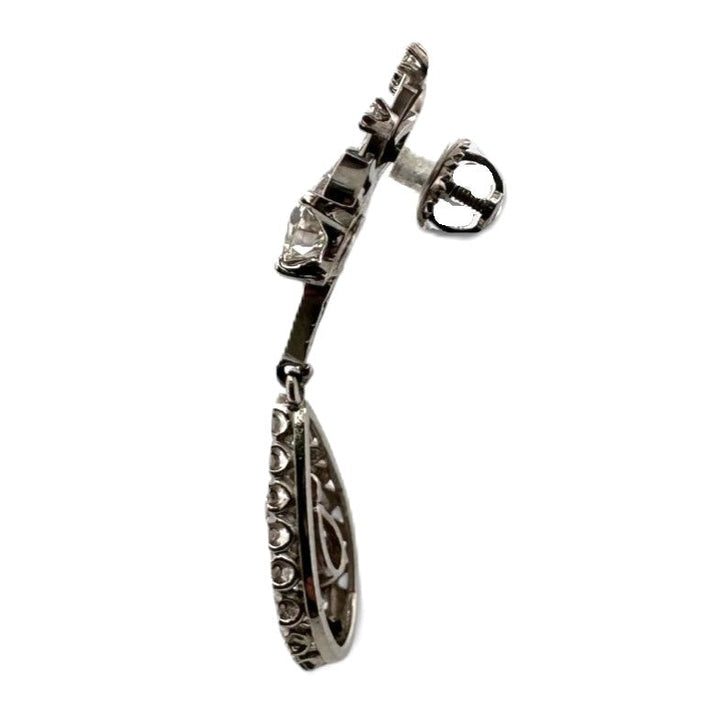Vintage 2.50ctw Old European, Pear & Single Cut Natural Diamond Spray Dangle Earrings in 18k White Gold