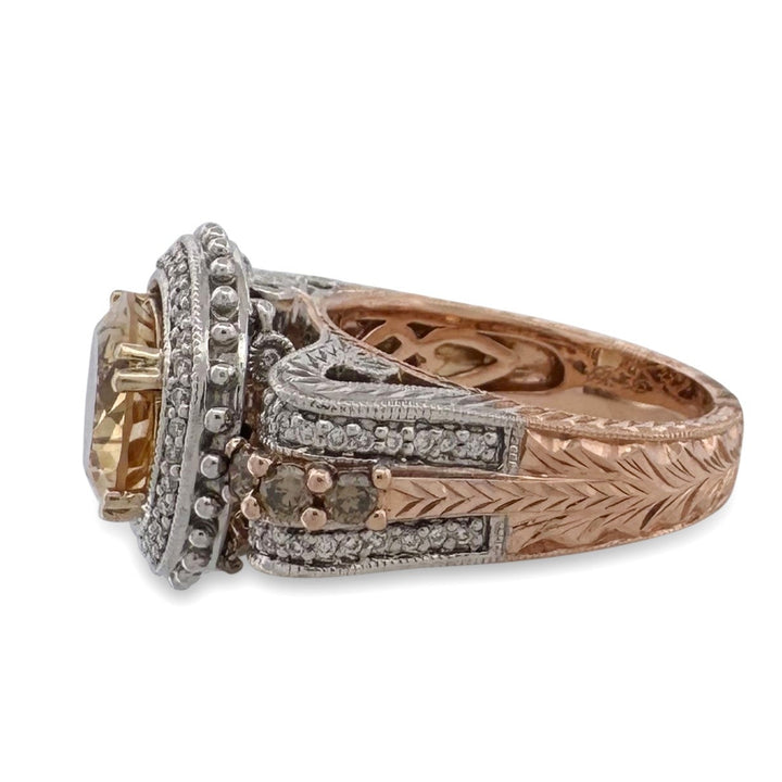 Oval East-West Citrine and Natural Round Brilliant Diamond Dangle Cocktail Ring in 14k Two-Tone Gold by Le Vian