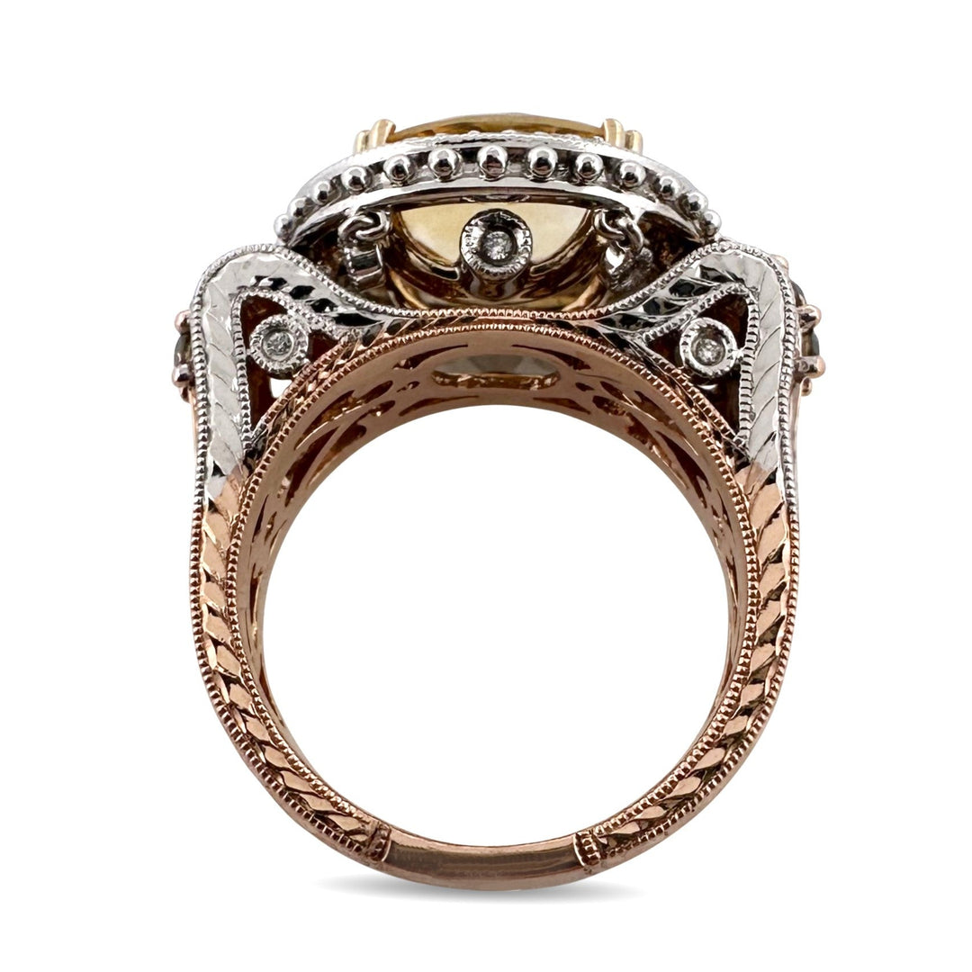 Oval East-West Citrine and Natural Round Brilliant Diamond Dangle Cocktail Ring in 14k Two-Tone Gold by Le Vian