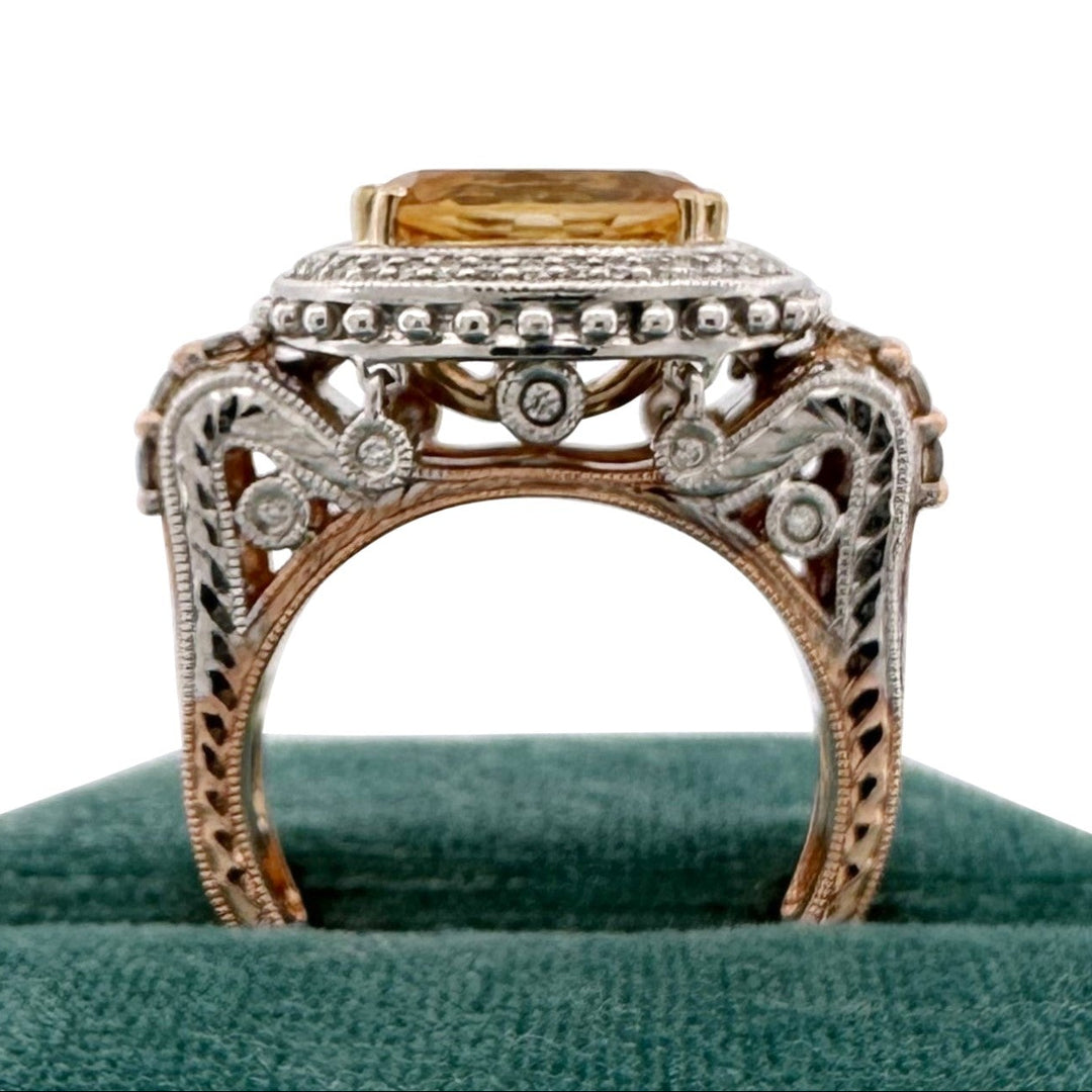 Oval East-West Citrine and Natural Round Brilliant Diamond Dangle Cocktail Ring in 14k Two-Tone Gold by Le Vian