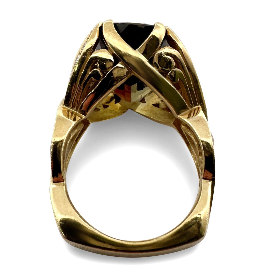 Cushion Cut Andalusite & Natural Diamond Cocktail Ring in 18k Yellow & White Gold