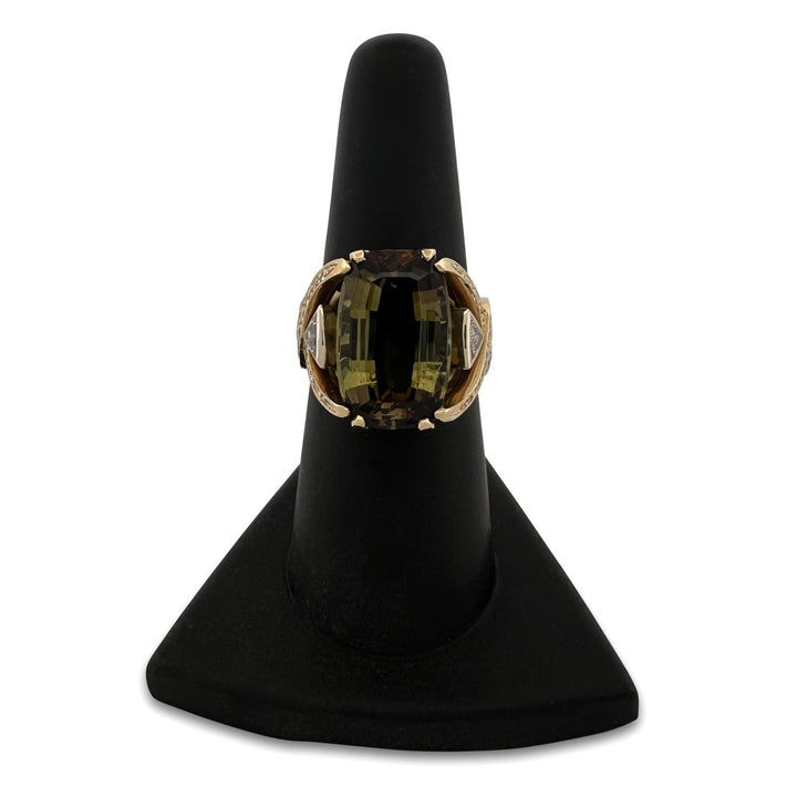 Cushion Cut Andalusite & Natural Diamond Cocktail Ring in 18k Yellow & White Gold