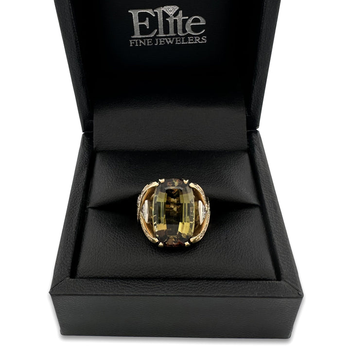 Cushion Cut Andalusite & Natural Diamond Cocktail Ring in 18k Yellow & White Gold