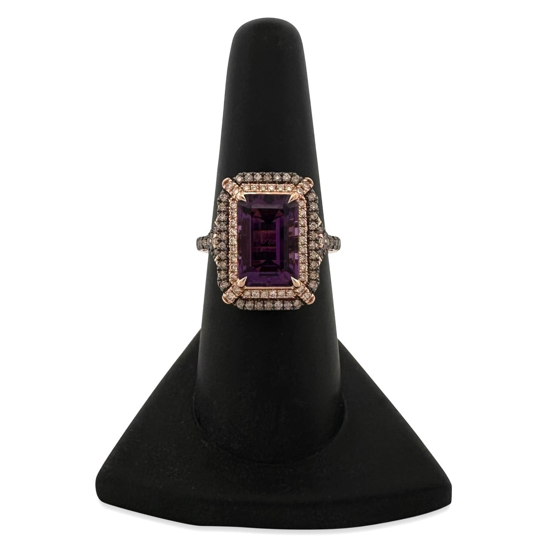 Amethyst with Chocolate and Nude Diamond Halo Cocktail Ring in 14k Rose Gold by Le Vian