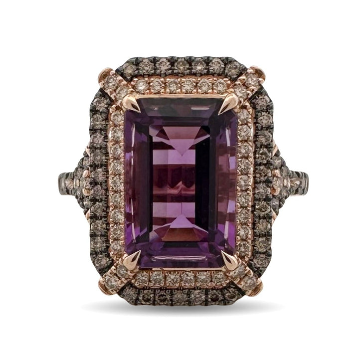 Amethyst with Chocolate and Nude Diamond Halo Cocktail Ring in 14k Rose Gold by Le Vian