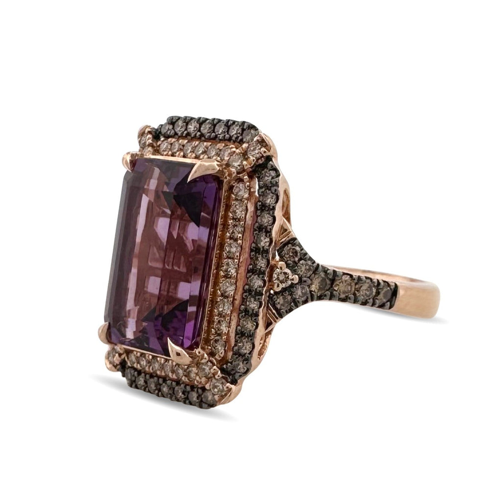 Amethyst with Chocolate and Nude Diamond Halo Cocktail Ring in 14k Rose Gold by Le Vian
