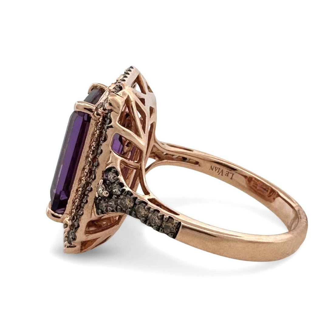 Amethyst with Chocolate and Nude Diamond Halo Cocktail Ring in 14k Rose Gold by Le Vian