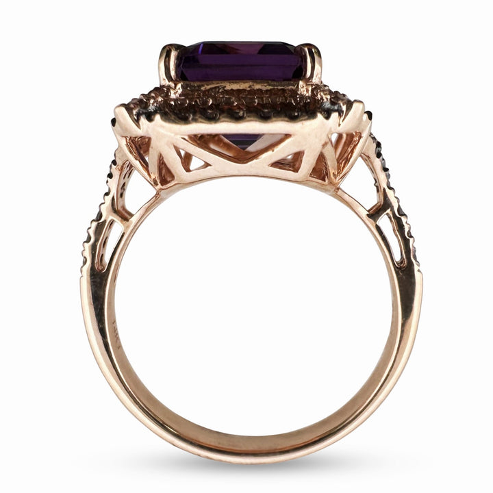 Amethyst with Chocolate and Nude Diamond Halo Cocktail Ring in 14k Rose Gold by Le Vian