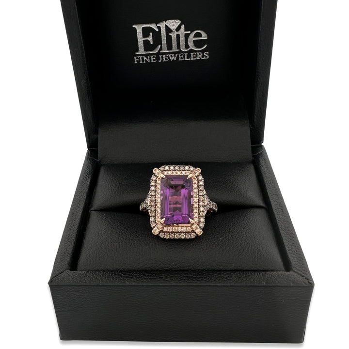 Amethyst with Chocolate and Nude Diamond Halo Cocktail Ring in 14k Rose Gold by Le Vian
