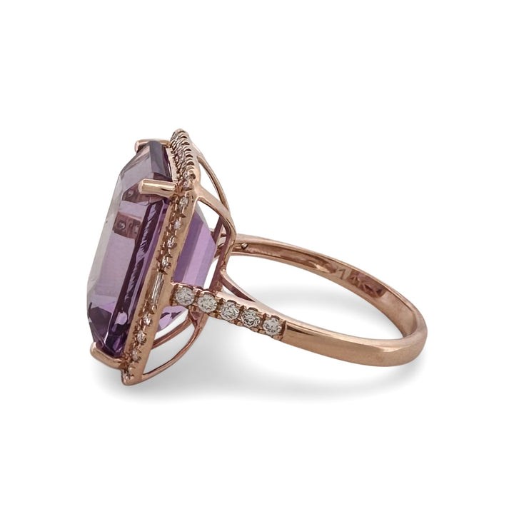 Emerald Cut Amethyst with Natural Diamond Halo Cocktail Ring in 14k Rose Gold by Effy