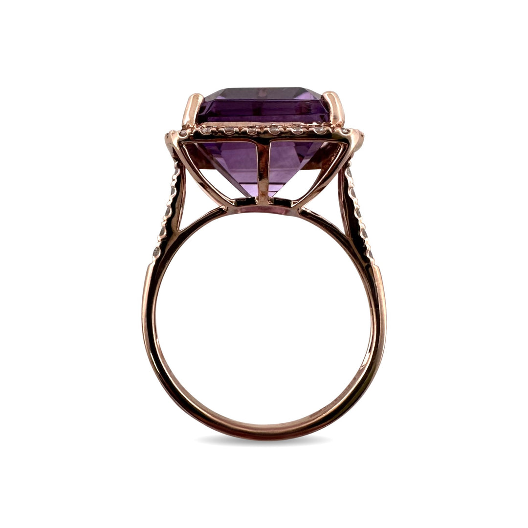 Emerald Cut Amethyst with Natural Diamond Halo Cocktail Ring in 14k Rose Gold by Effy