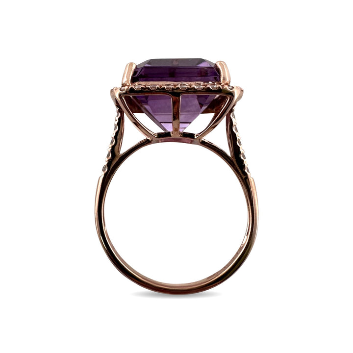 Emerald Cut Amethyst with Natural Diamond Halo Cocktail Ring in 14k Rose Gold by Effy