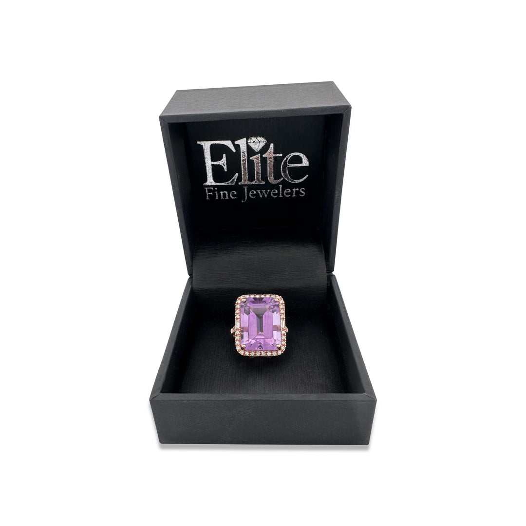 Emerald Cut Amethyst with Natural Diamond Halo Cocktail Ring in 14k Rose Gold by Effy