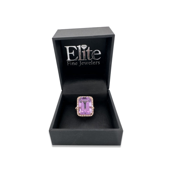 Emerald Cut Amethyst with Natural Diamond Halo Cocktail Ring in 14k Rose Gold by Effy