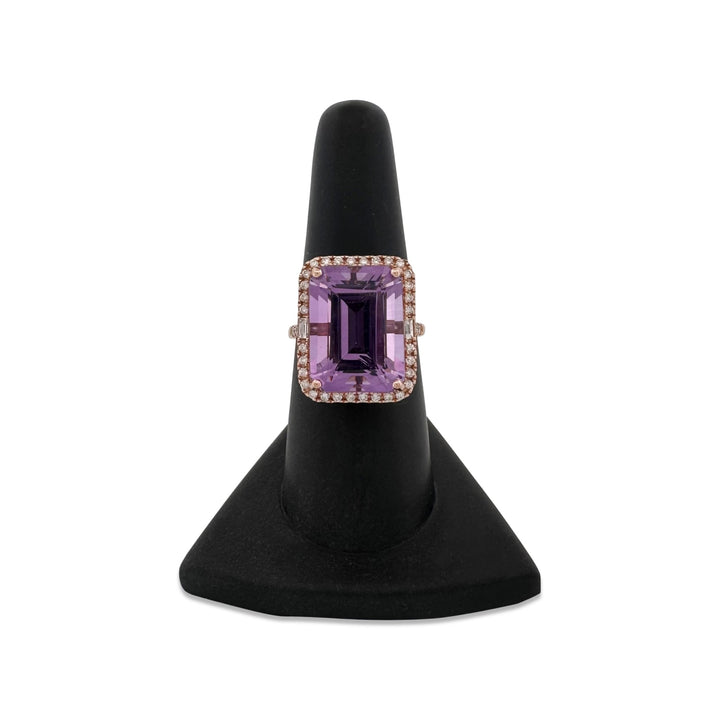 Emerald Cut Amethyst with Natural Diamond Halo Cocktail Ring in 14k Rose Gold by Effy