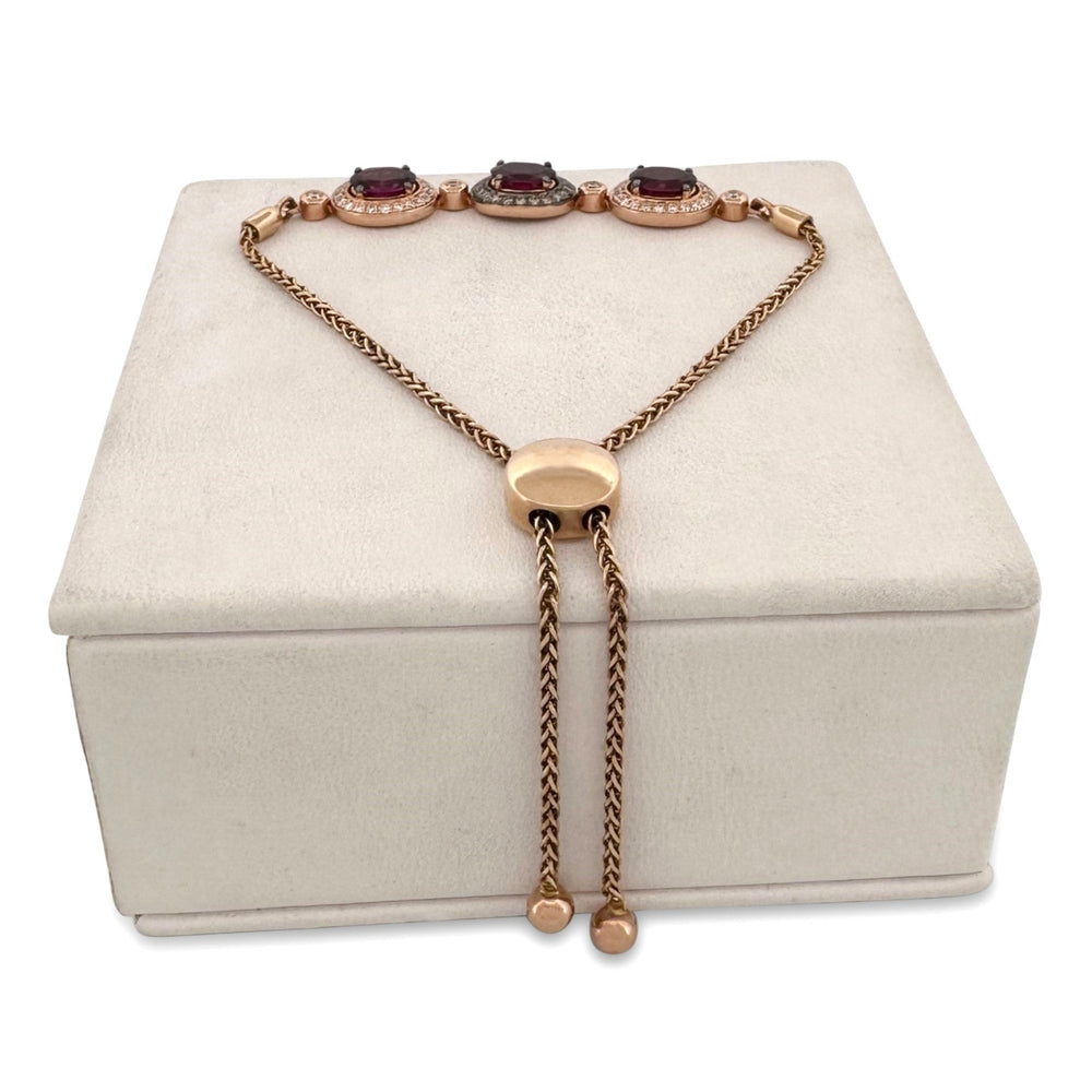Raspberry Rhodolite Garnets with Chocolate & Nude Diamond Halos Bolo Bracelet in 14k Rose Gold by Le Vian