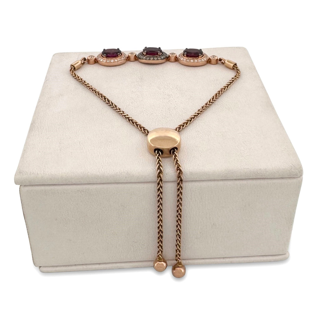 Raspberry Rhodolite Garnets with Chocolate & Nude Diamond Halos Bolo Bracelet in 14k Rose Gold by Le Vian