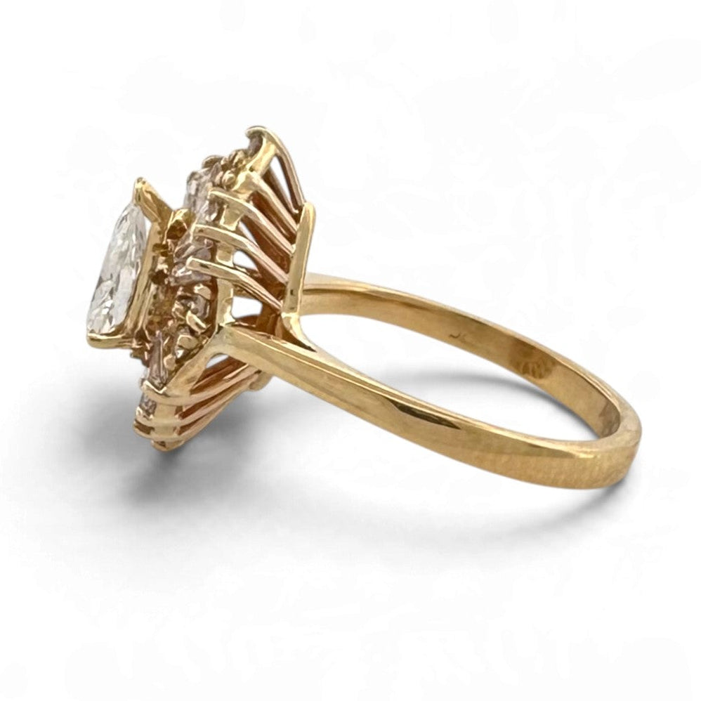 0.78ctw Pear with Baguette & Round Natural Diamond Engagement Ring in 18k Yellow Gold
