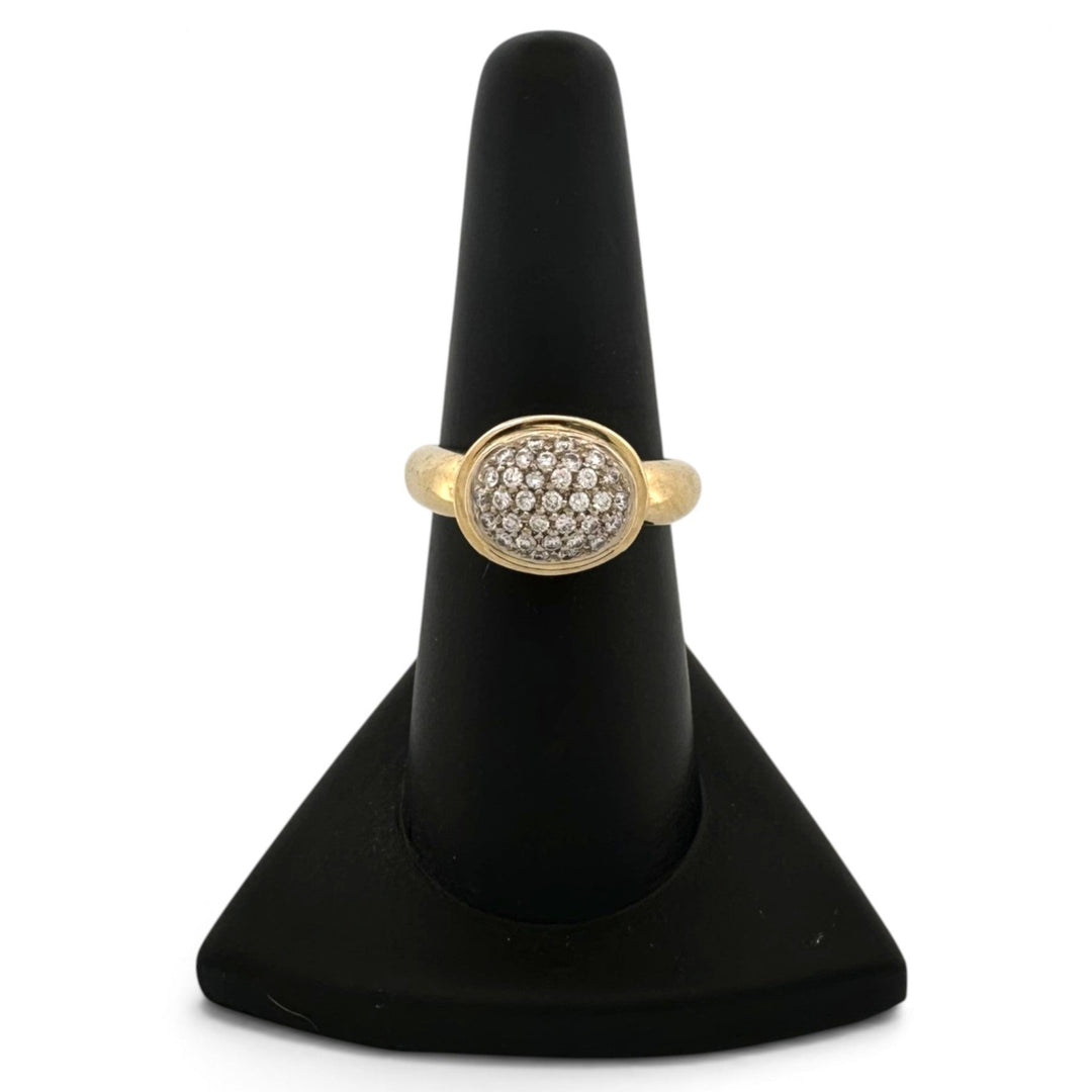 Round Brilliant Natural Diamond Pavé Domed East-West Cocktail Ring in 18k Two-Tone Gold
