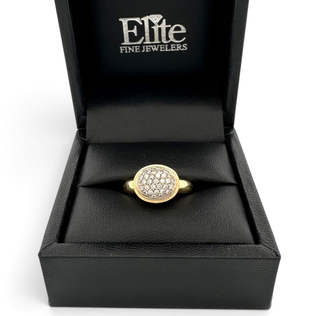 Round Brilliant Natural Diamond Pavé Domed East-West Cocktail Ring in 18k Two-Tone Gold