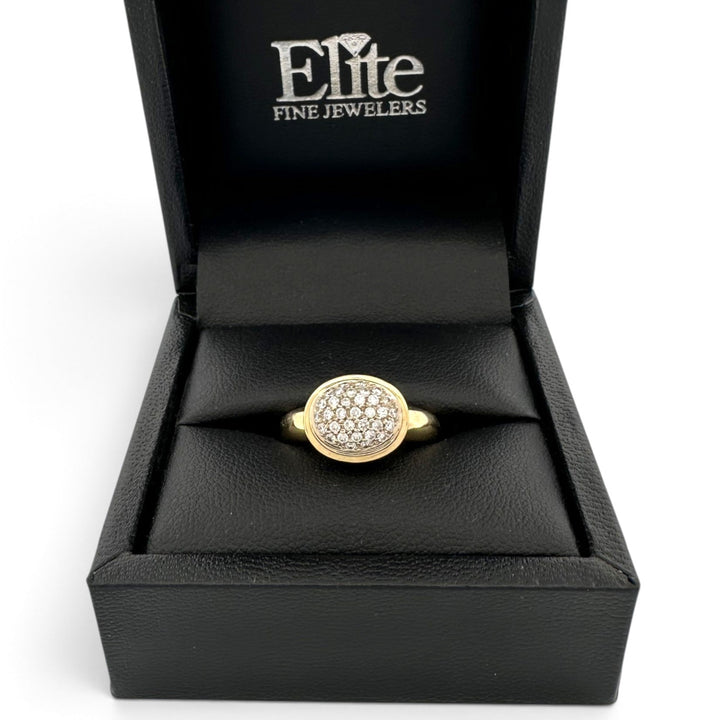Round Brilliant Natural Diamond Pavé Domed East-West Cocktail Ring in 18k Two-Tone Gold