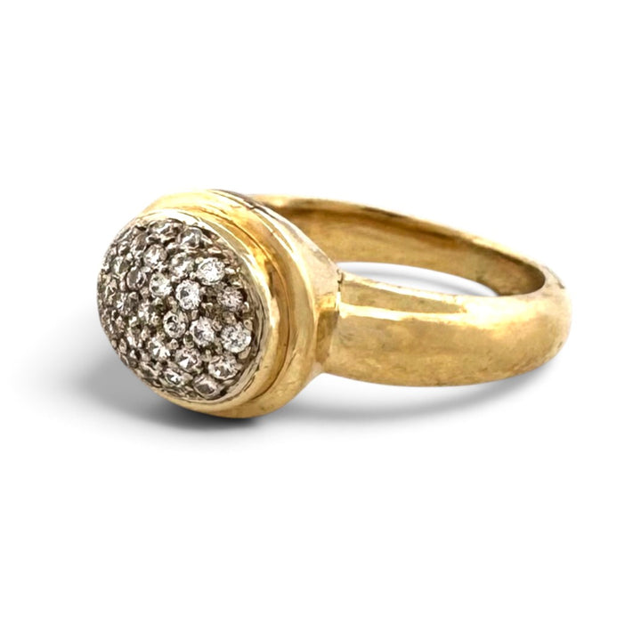 Round Brilliant Natural Diamond Pavé Domed East-West Cocktail Ring in 18k Two-Tone Gold