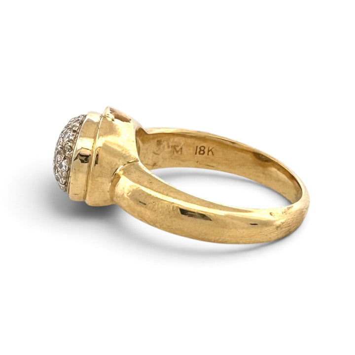 Round Brilliant Natural Diamond Pavé Domed East-West Cocktail Ring in 18k Two-Tone Gold