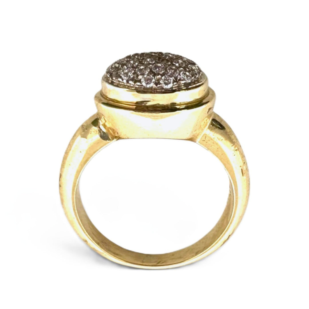 Round Brilliant Natural Diamond Pavé Domed East-West Cocktail Ring in 18k Two-Tone Gold
