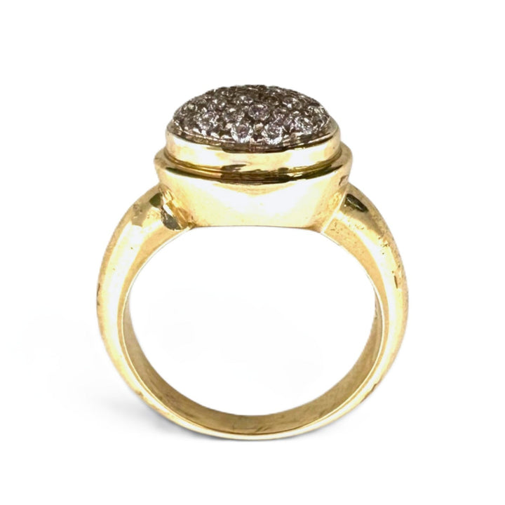 Round Brilliant Natural Diamond Pavé Domed East-West Cocktail Ring in 18k Two-Tone Gold