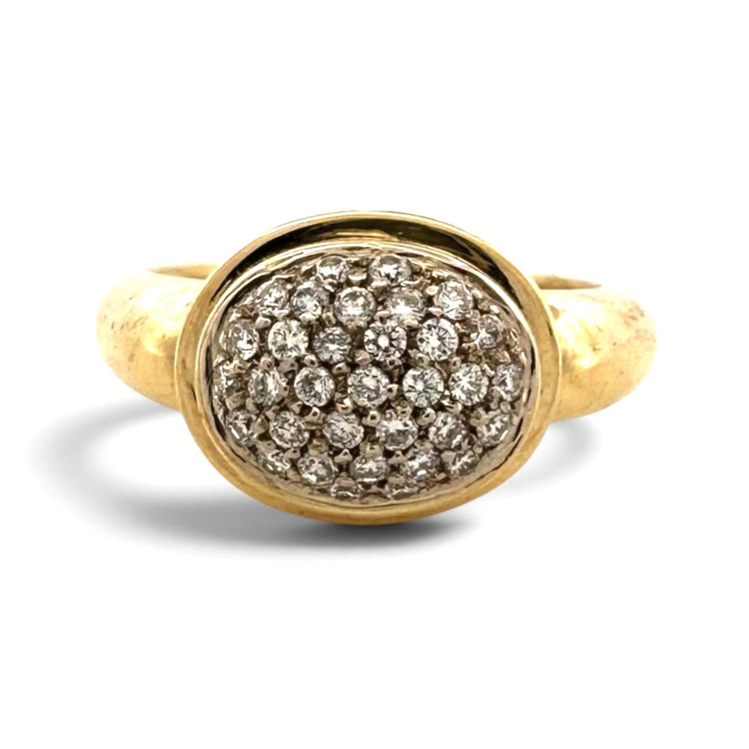 Round Brilliant Natural Diamond Pavé Domed East-West Cocktail Ring in 18k Two-Tone Gold