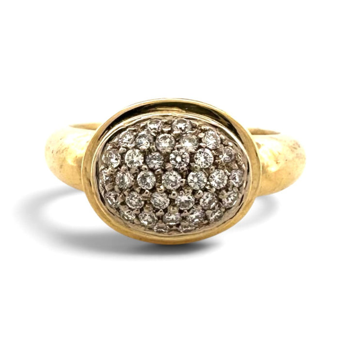 Round Brilliant Natural Diamond Pavé Domed East-West Cocktail Ring in 18k Two-Tone Gold