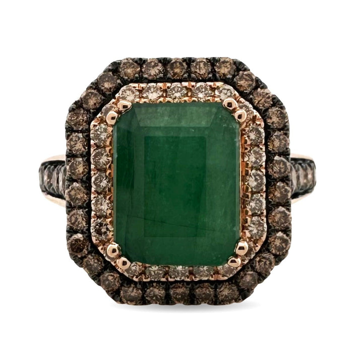 Costa Smeralda Emerald with Chocolate & Nude Diamond Cocktail Ring in 14k Rose Gold by Le Vian