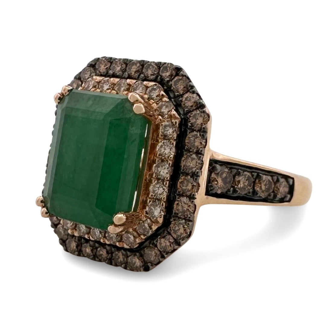 Costa Smeralda Emerald with Chocolate & Nude Diamond Cocktail Ring in 14k Rose Gold by Le Vian