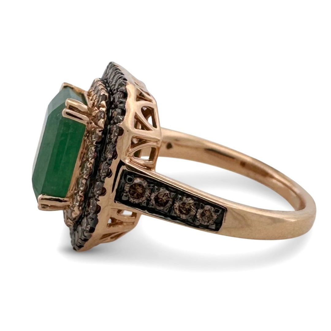 Costa Smeralda Emerald with Chocolate & Nude Diamond Cocktail Ring in 14k Rose Gold by Le Vian