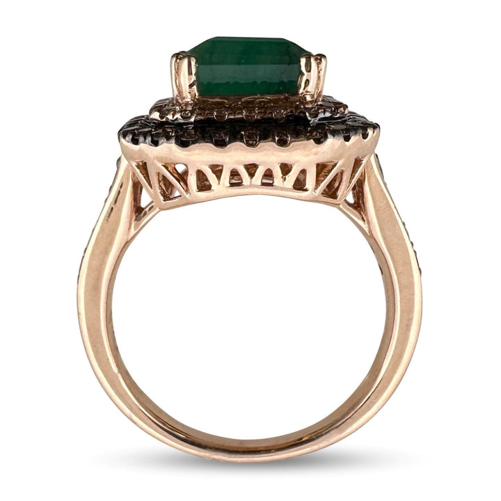 Costa Smeralda Emerald with Chocolate & Nude Diamond Cocktail Ring in 14k Rose Gold by Le Vian