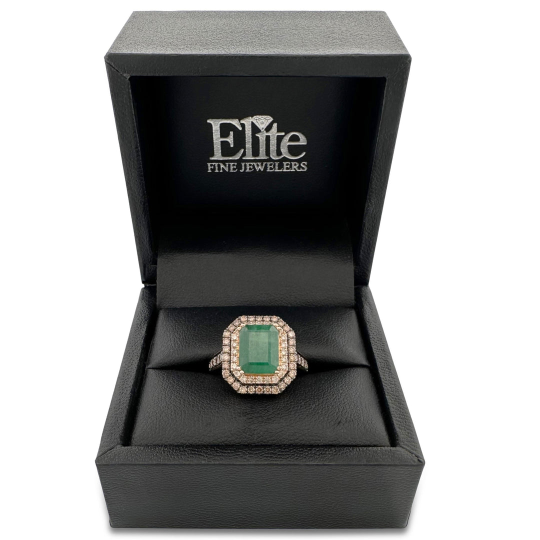 Costa Smeralda Emerald with Chocolate & Nude Diamond Cocktail Ring in 14k Rose Gold by Le Vian