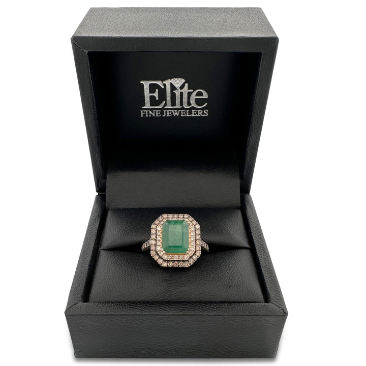 Costa Smeralda Emerald with Chocolate & Nude Diamond Cocktail Ring in 14k Rose Gold by Le Vian