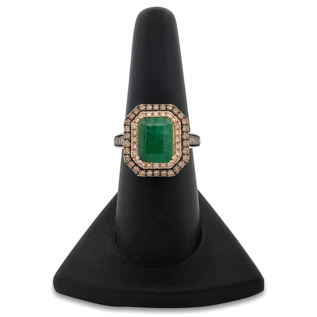 Costa Smeralda Emerald with Chocolate & Nude Diamond Cocktail Ring in 14k Rose Gold by Le Vian