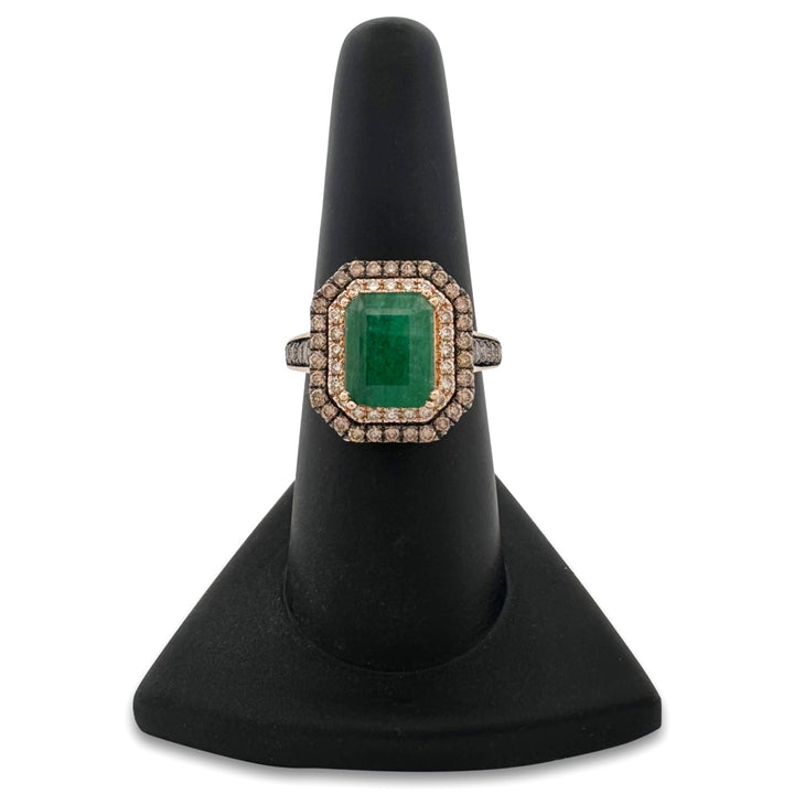 Costa Smeralda Emerald with Chocolate & Nude Diamond Cocktail Ring in 14k Rose Gold by Le Vian