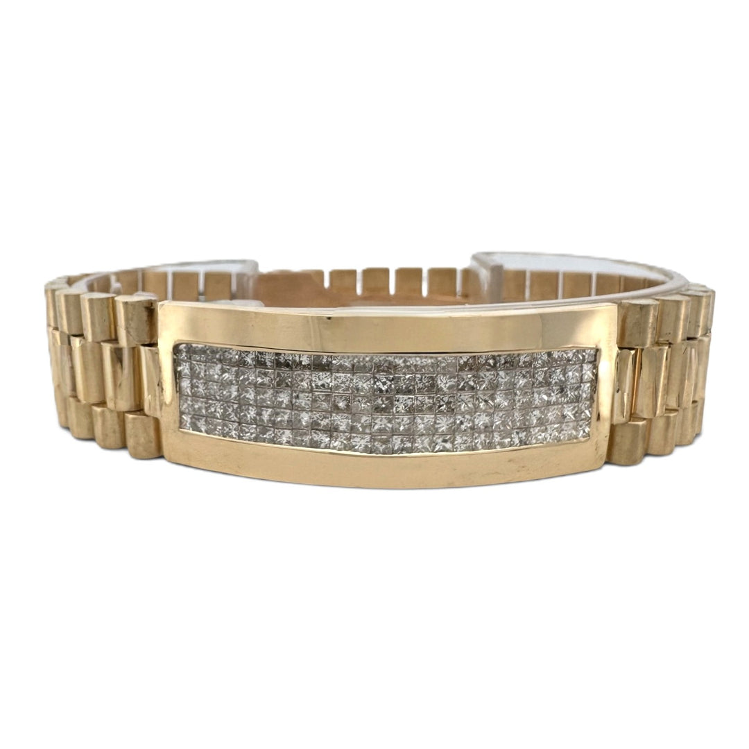 5.75ctw Princess Cut Natural Diamond Men's Presidential Bracelet in 18k Yellow Gold