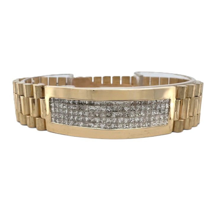 5.75ctw Princess Cut Natural Diamond Men's Presidential Bracelet in 18k Yellow Gold