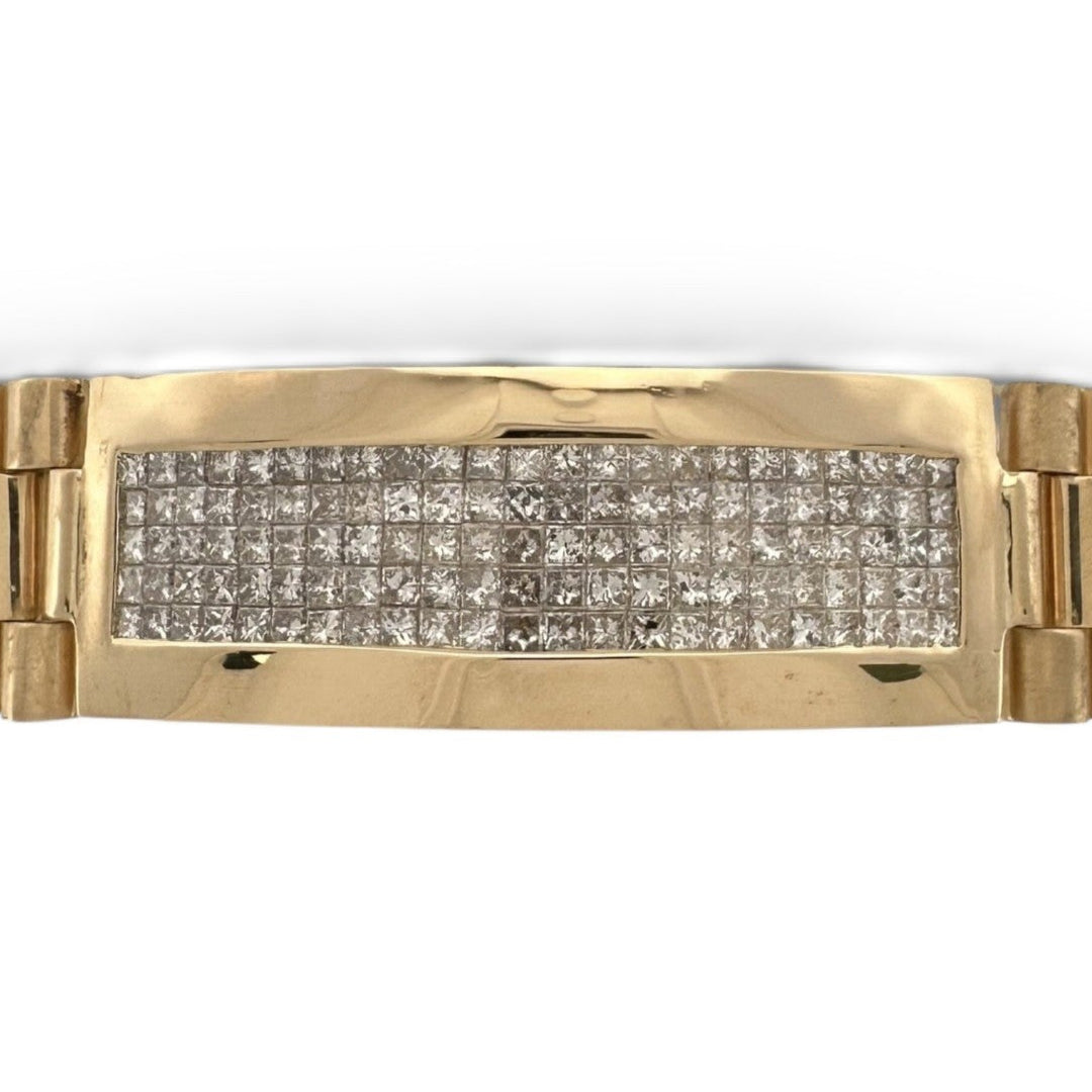 5.75ctw Princess Cut Natural Diamond Men's Presidential Bracelet in 18k Yellow Gold