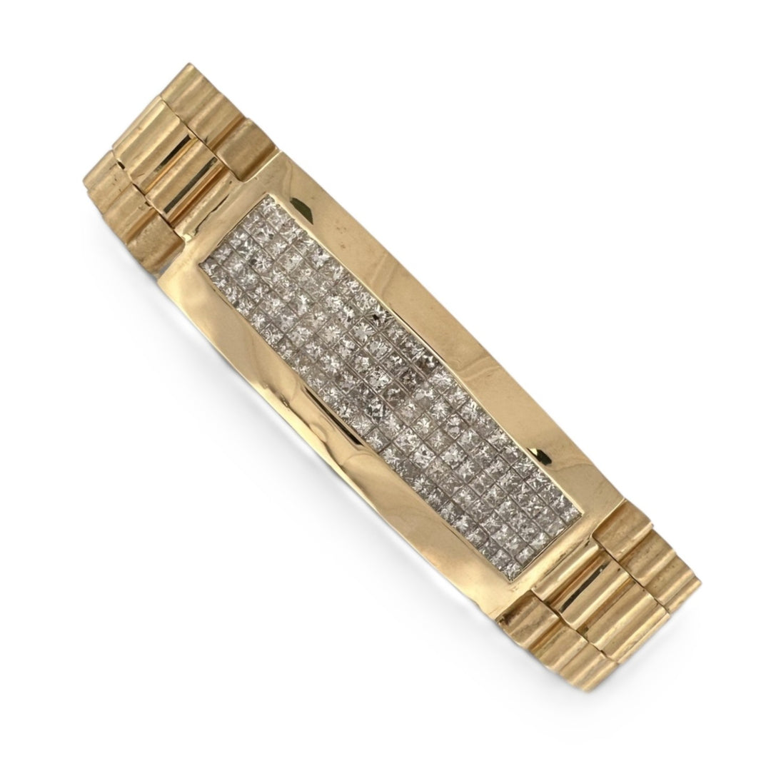 5.75ctw Princess Cut Natural Diamond Men's Presidential Bracelet in 18k Yellow Gold
